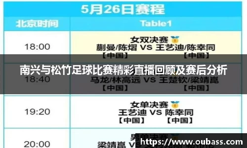 南兴与松竹足球比赛精彩直播回顾及赛后分析